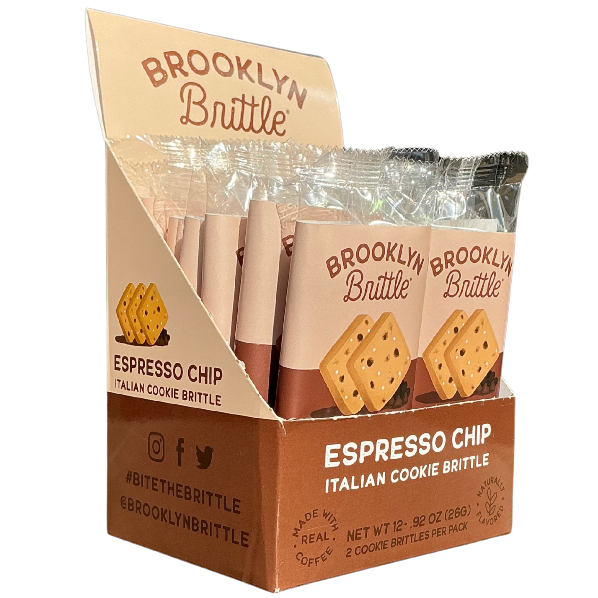 Espresso Chip Italian Cookie Brittle – Snack Pack Box (12 Grab & Go 2-Packs)
