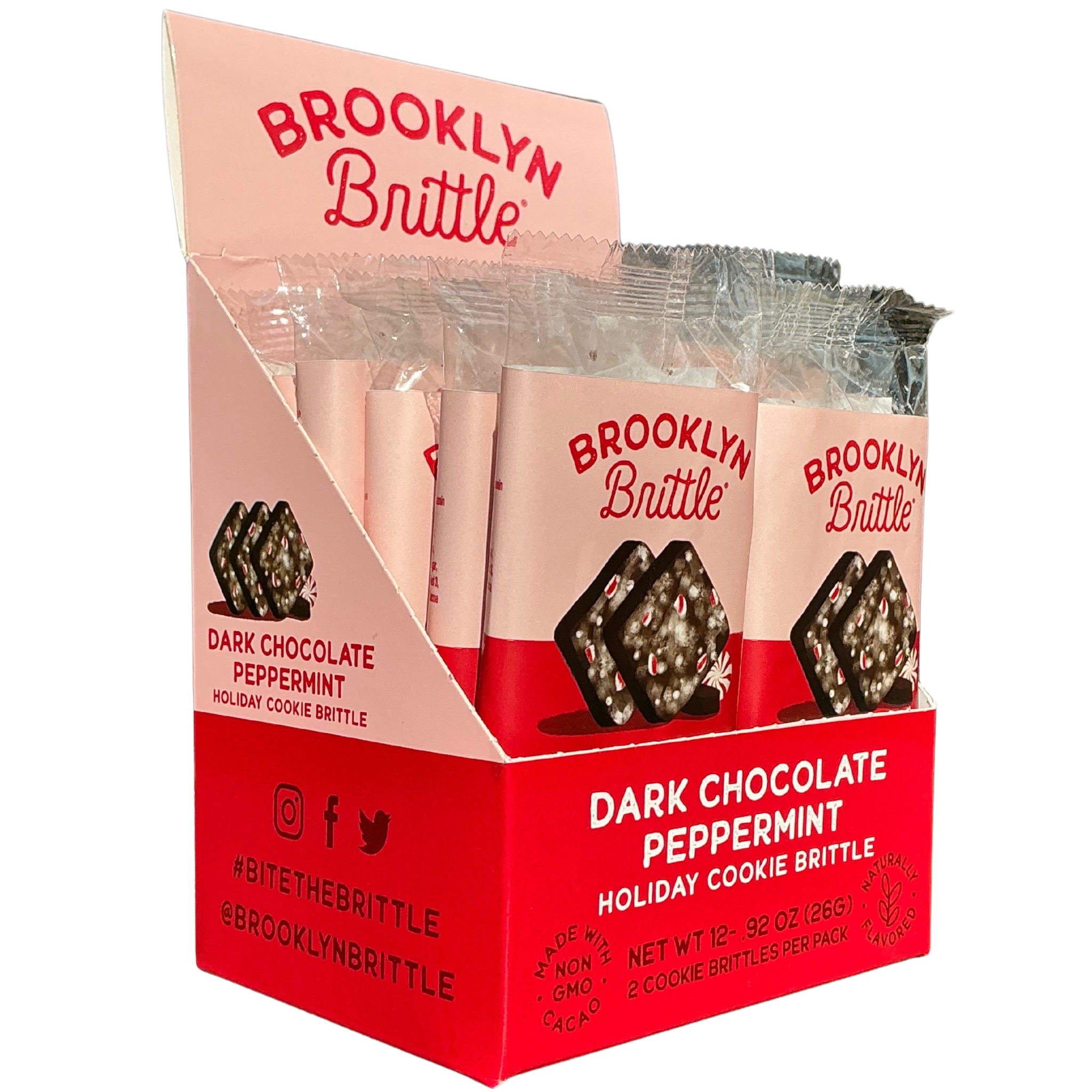 Dark Chocolate Peppermint Italian Cookie Brittle – Snack Pack Box (12 Grab & Go 2-Packs)
