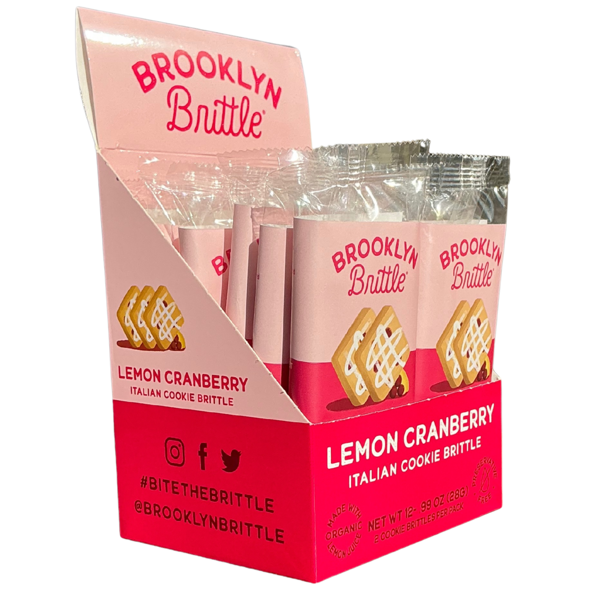 Lemon Cranberry Italian Cookie Brittle – Snack Pack Box (12 Grab & Go 2-Packs)