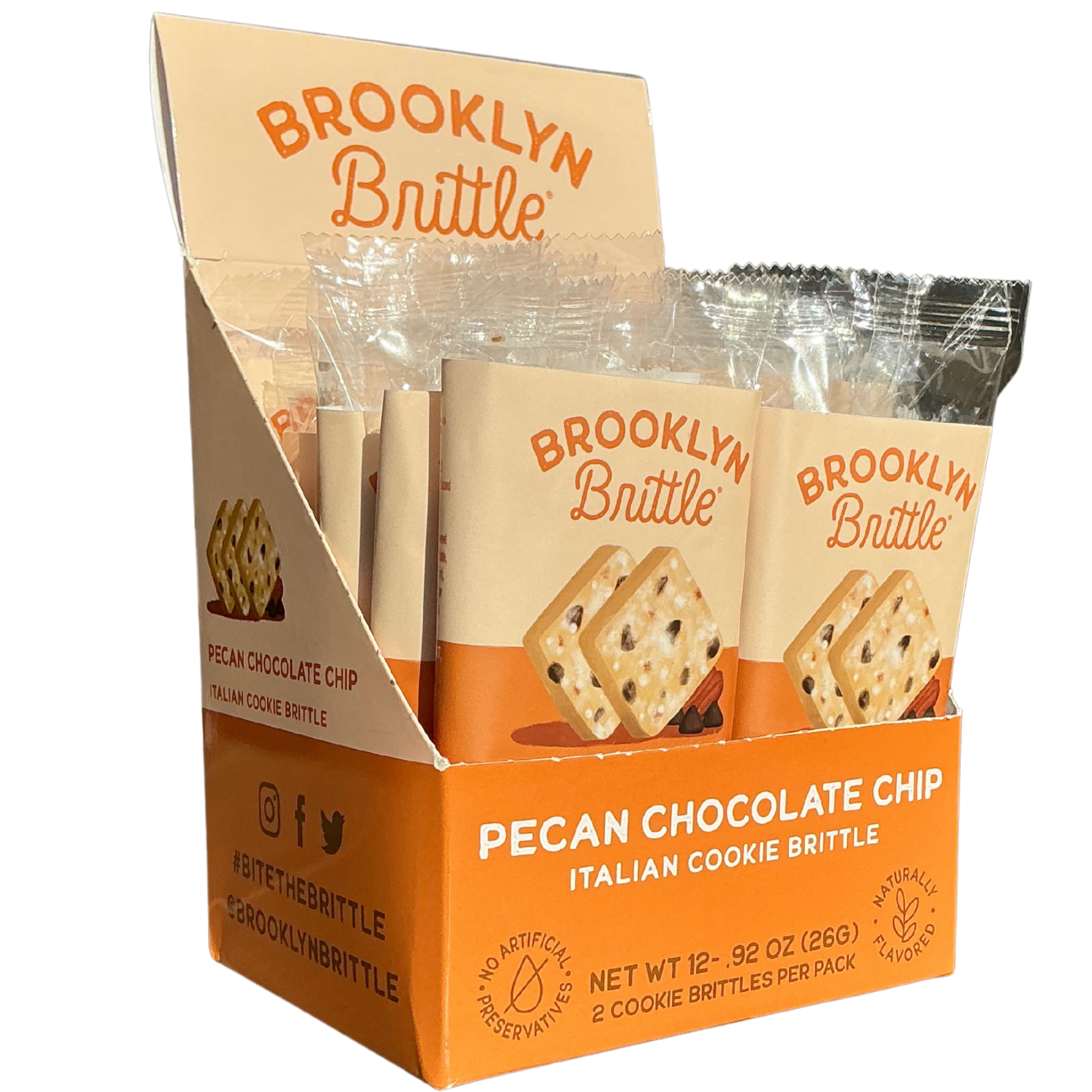 Pecan Chocolate Chip Italian Cookie Brittle – Snack Pack Box (12 Grab & Go 2-Packs)
