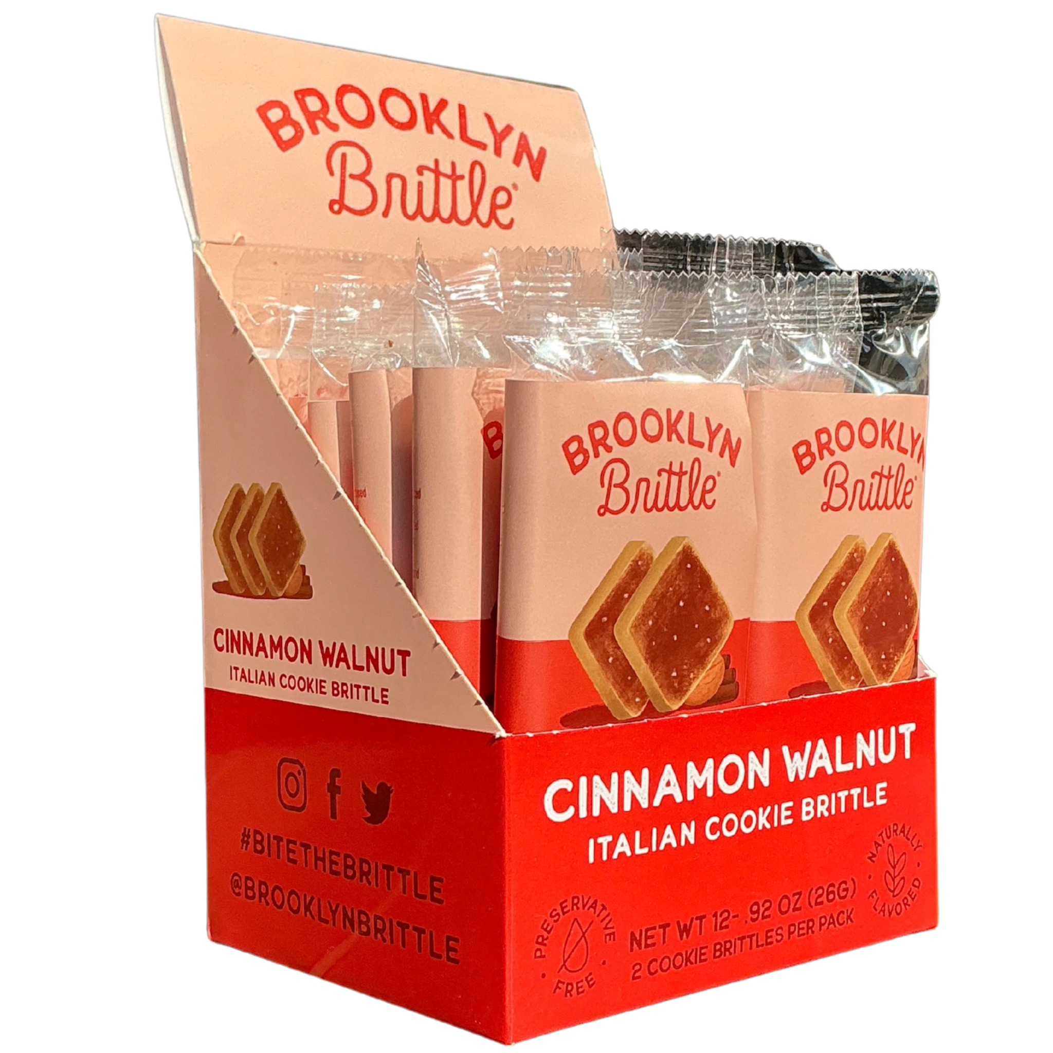 Cinnamon Walnut Italian Cookie Brittle – Snack Pack Box (12 Grab & Go 2-Packs)